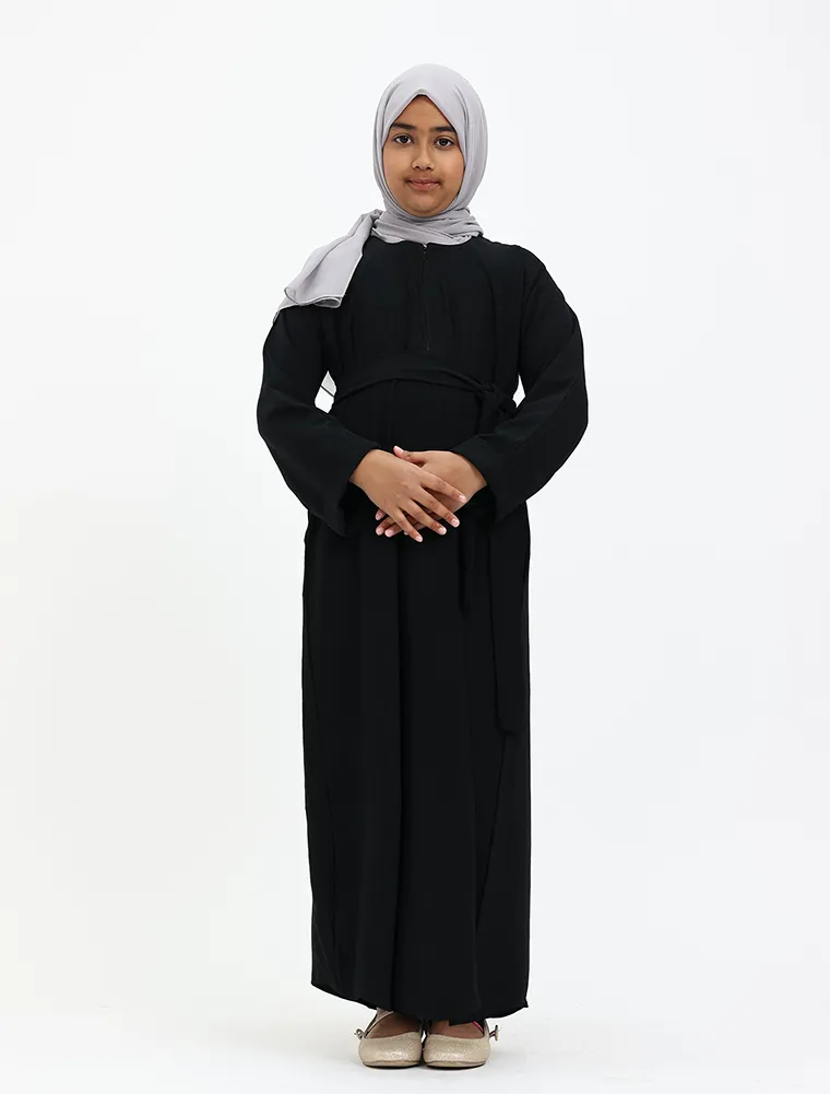 Black Linen Feel Basic Girls Abaya